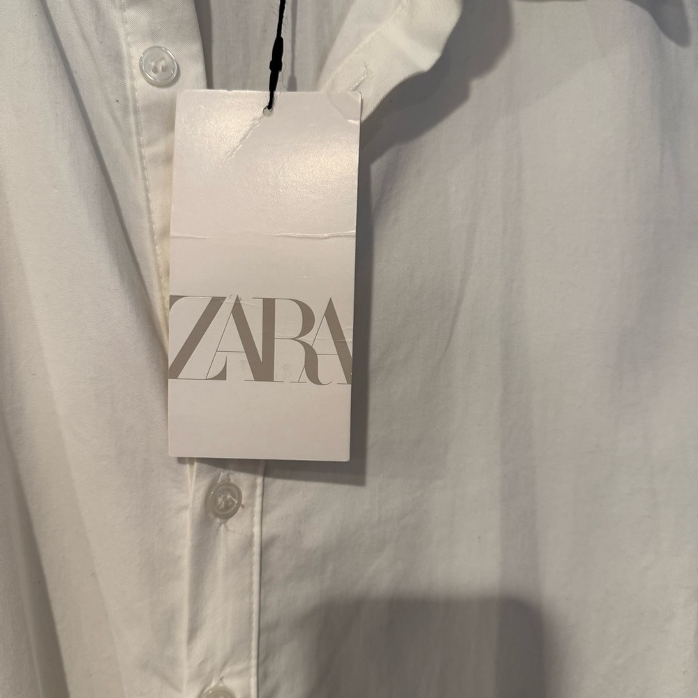 NWT Zara White Cotton Short Shirt Dress Size S Pleated - Picture 4 of 9